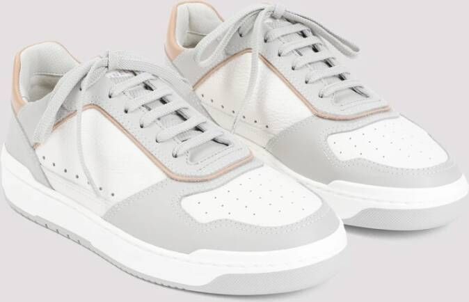 BRUNELLO CUCINELLI Witte Grijze Leren Sneakers Multicolor Heren