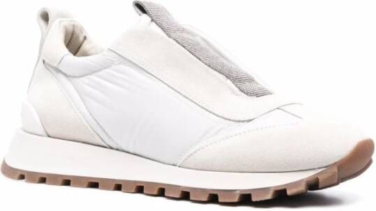BRUNELLO CUCINELLI Witte Suède Sneakers met Monile Inzet White Dames