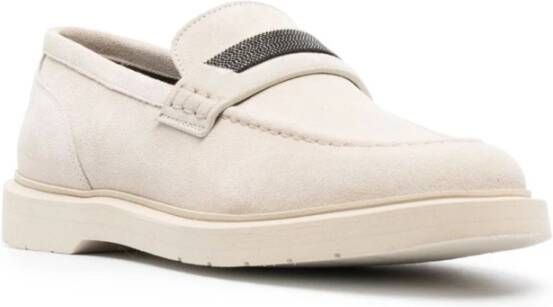 Brunello Cucinelli Witte Leren Suède Instappers Slip-On Schoenen