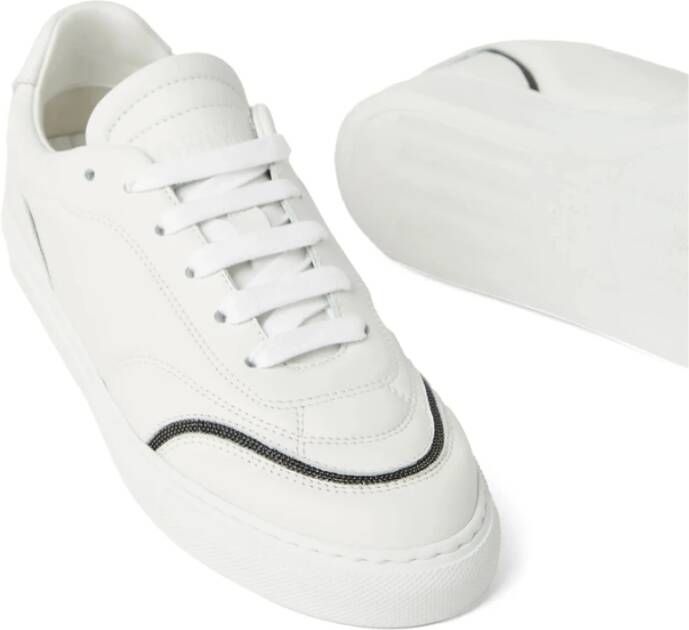 Brunello Cucinelli Witte Veterschoenen Platte Rubberen Zool