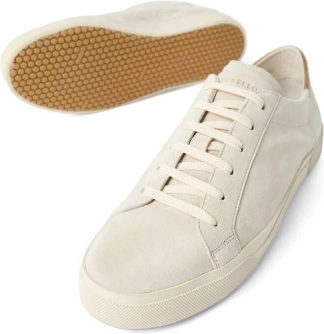 Brunello Cucinelli Witte Vetersneaker met Rubberen Zool