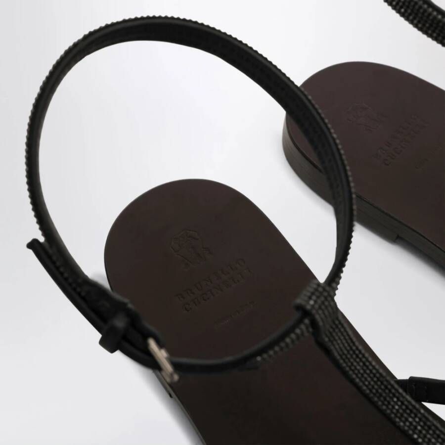 Brunello Cucinelli Zwarte Lage Sandalen met Basso Stijl