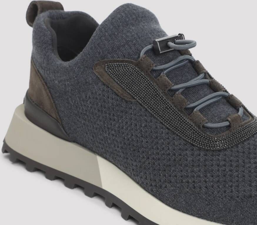 Brunello Cucinelli Zwarte stenen textiel hardloopschoenen