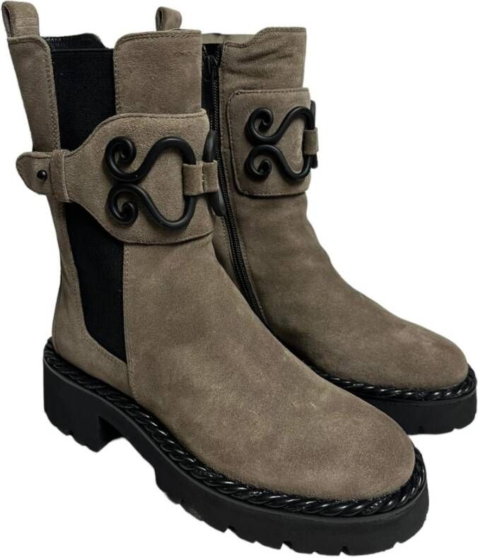 Bruno Premi Beige Suède Enkellaarzen Rubberen Zool Beige Dames