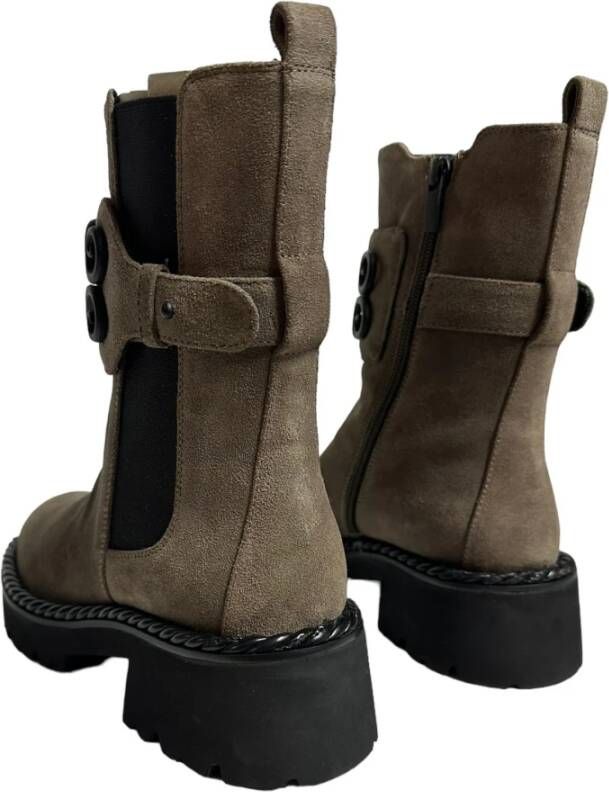 Bruno Premi Beige Suède Enkellaarzen Rubberen Zool Beige Dames