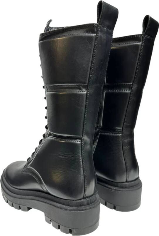 Bruno Premi Zwarte leren enkellaarzen rubberen zool Black Dames
