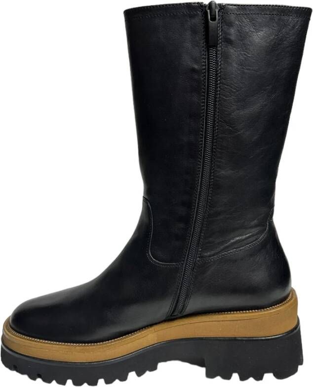 Bruno Premi Zwarte leren laarzen met rubberen zool Black Dames