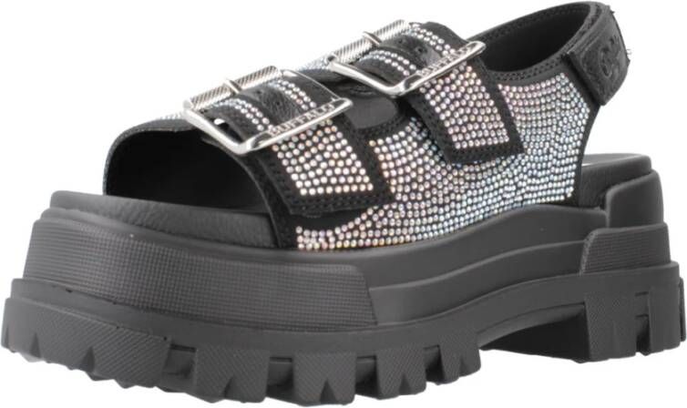 Buffalo Stijlvolle Grijze Platte Sandalen Black Dames