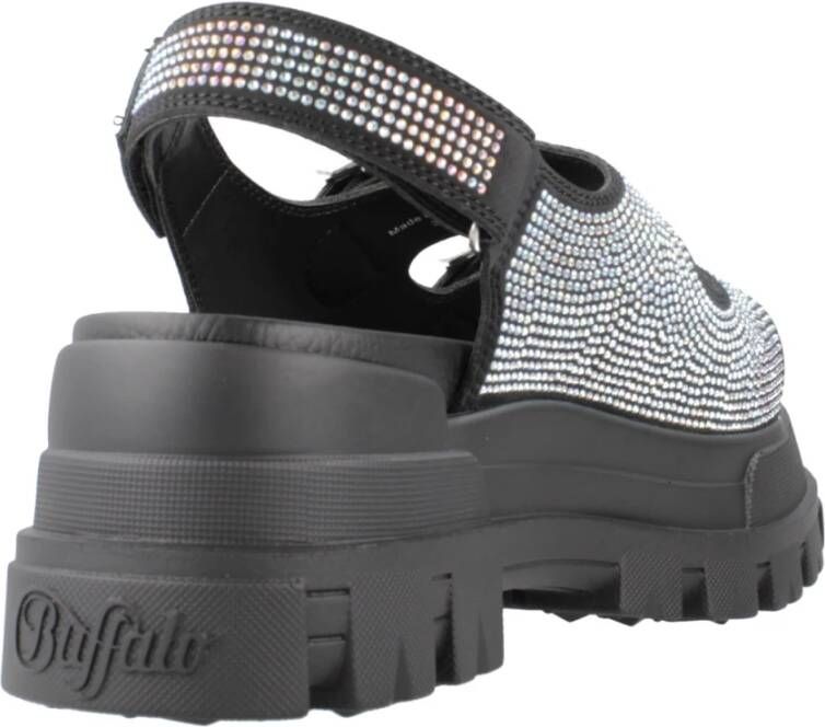 Buffalo Stijlvolle Grijze Platte Sandalen Black Dames