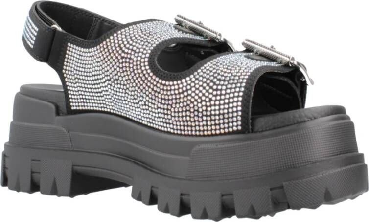 Buffalo Stijlvolle Grijze Platte Sandalen Black Dames