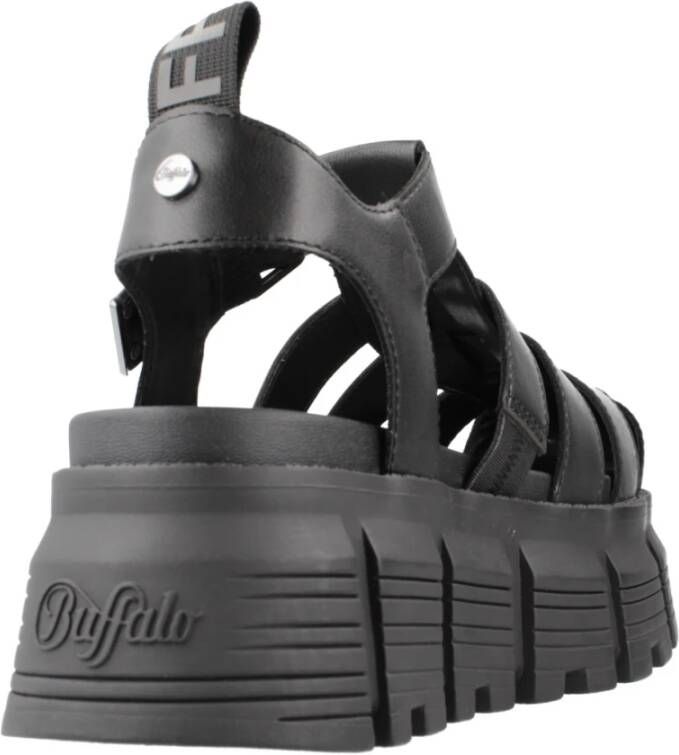 Buffalo Stijlvolle platte sandalen voor vrouwen Black Dames