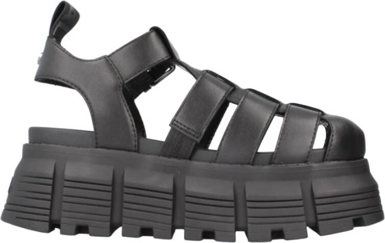 Buffalo Stijlvolle platte sandalen voor vrouwen Black Dames