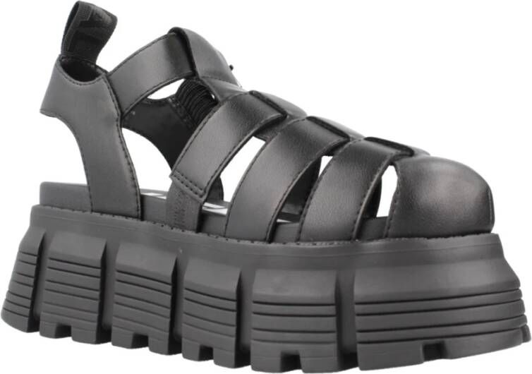 Buffalo Stijlvolle platte sandalen voor vrouwen Black Dames