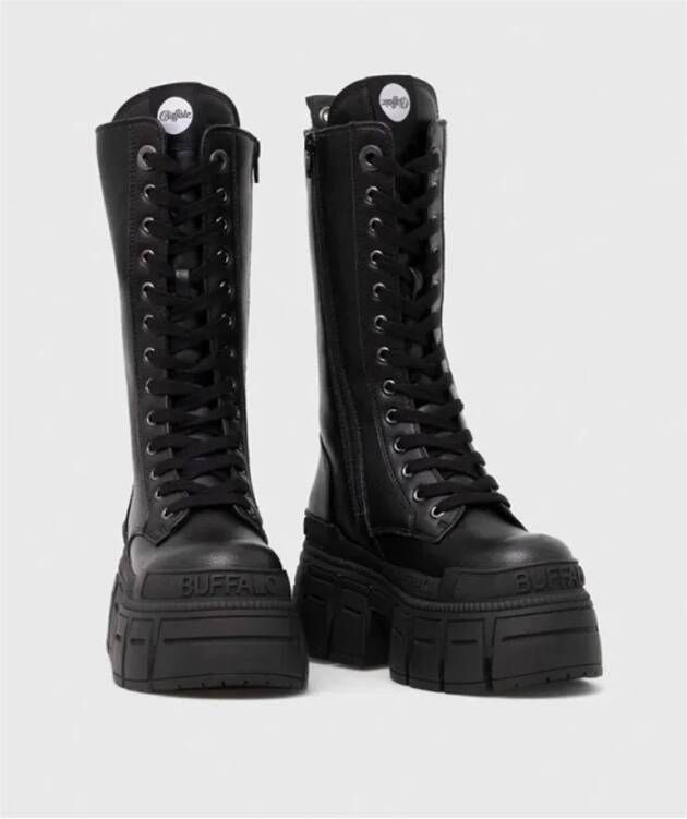 Buffalo Zwarte Veterschoenen met Plateauzool