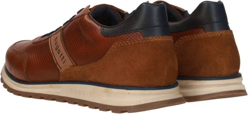 Bugatti Leren herensneaker met blauwe accenten Bruin Heren