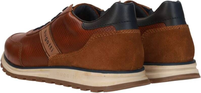 Bugatti Leren herensneaker met blauwe accenten Bruin Heren