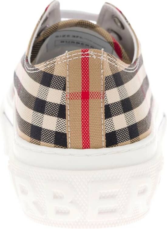 Burberry Beige Canvas Sneakers met Ruitmotief