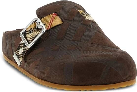 Burberry Bruin Geruit Patroon Riem Suède Schoenen