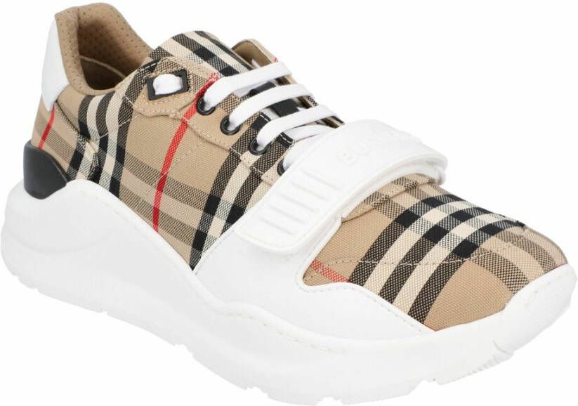 Burberry men regis sneaker in vintage check suede and leather mix Beige Heren