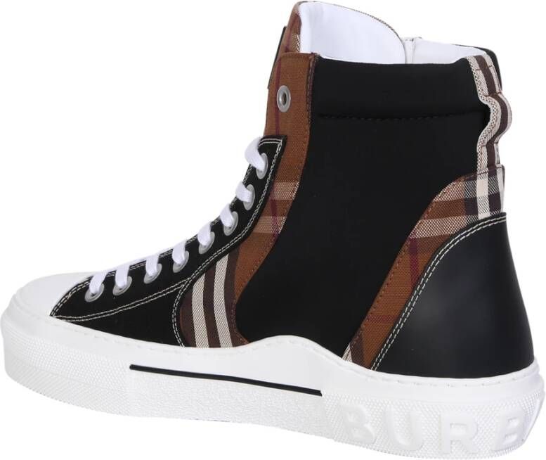 Burberry Hoge sneakers met multi-materiaal paneeldetail in iconisch Dark Birch Brown Check Bruin Heren