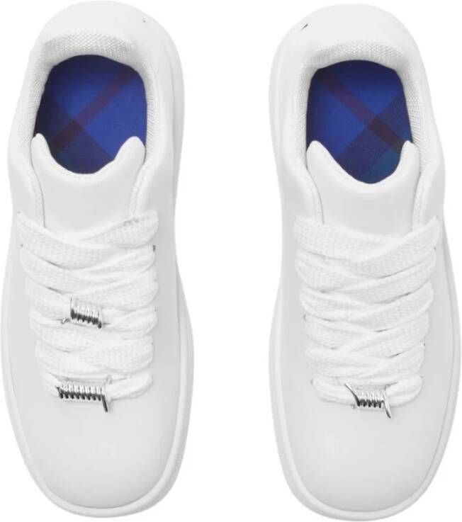 Burberry Witte Leren Sneakers Ronde Neus Vetersluiting White Dames