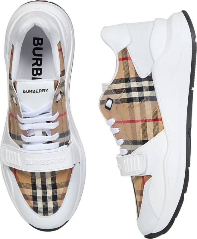 Burberry Witte Leren Sneakers met Klittenbandsluiting Wit Heren