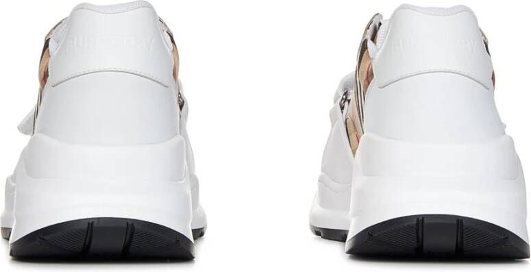 Burberry Witte Leren Sneakers met Klittenbandsluiting Wit Heren