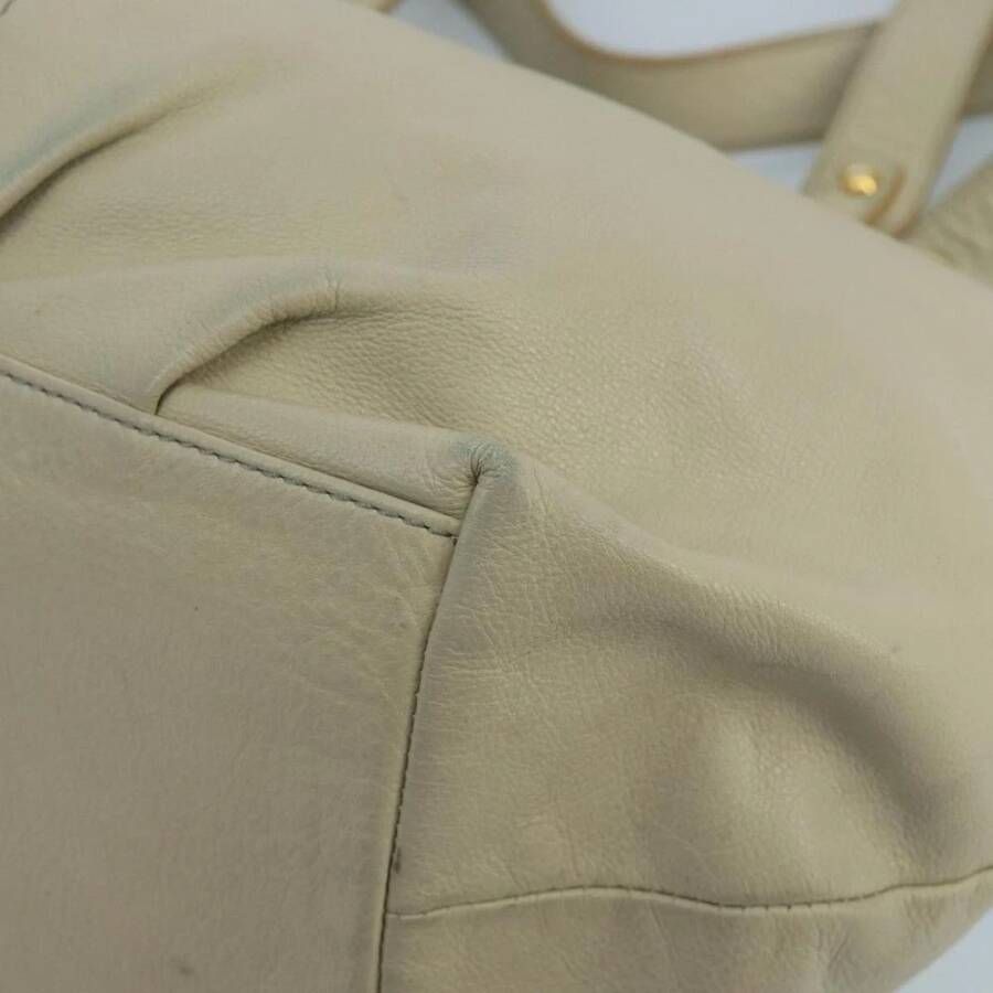 Burberry Vintage Tweedehands Boog Tote Tas Beige Leer