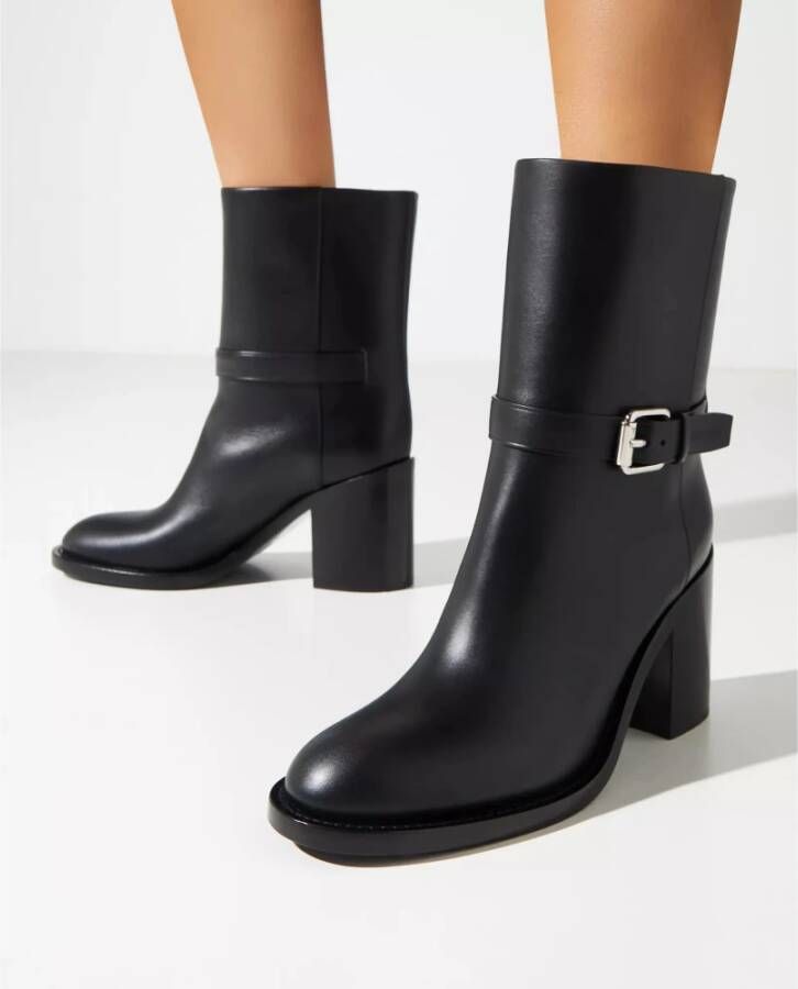 Burberry Zwarte Leren Enkellaarzen met Gespsluiting Black Dames
