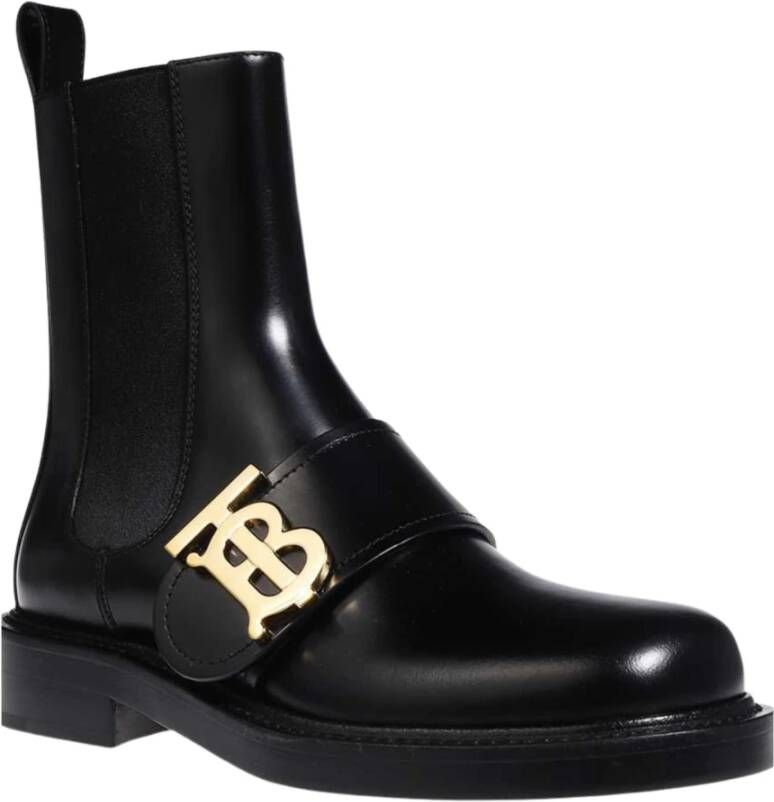 Burberry Zwarte leren enkellaarzen met TB-monogram