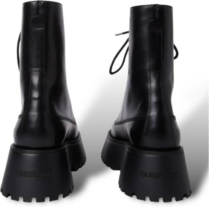 Burberry Zwarte Leren Veterschoenen Black Dames