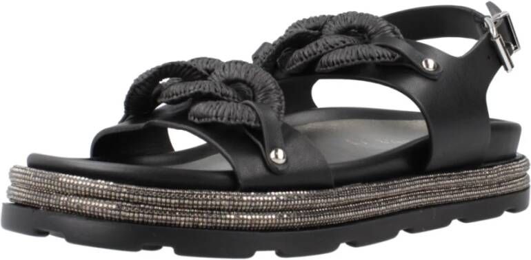 CafèNoir Stijlvolle platte sandalen met dubbel C Black Dames