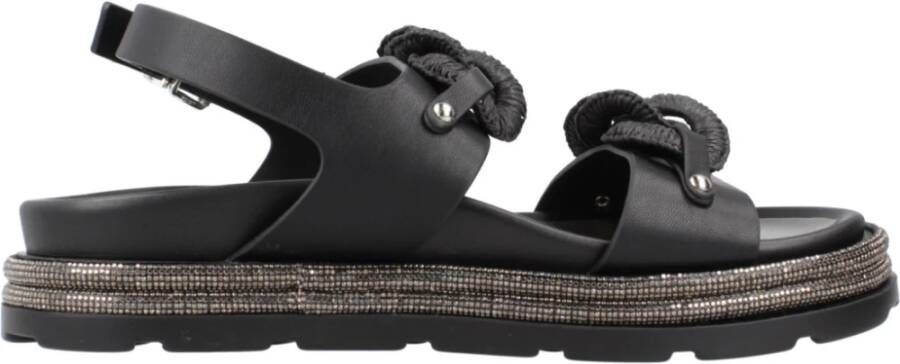 CafèNoir Stijlvolle platte sandalen met dubbel C Black Dames