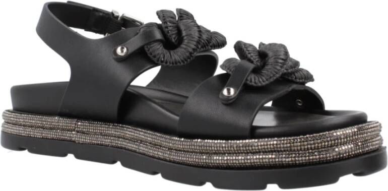 CafèNoir Stijlvolle platte sandalen met dubbel C Black Dames