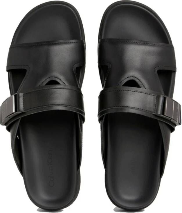 Calvin Klein Iconische Zwarte Plaque Pantoffels Black Heren