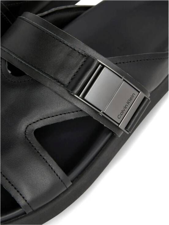 Calvin Klein Iconische Zwarte Plaque Pantoffels Black Heren
