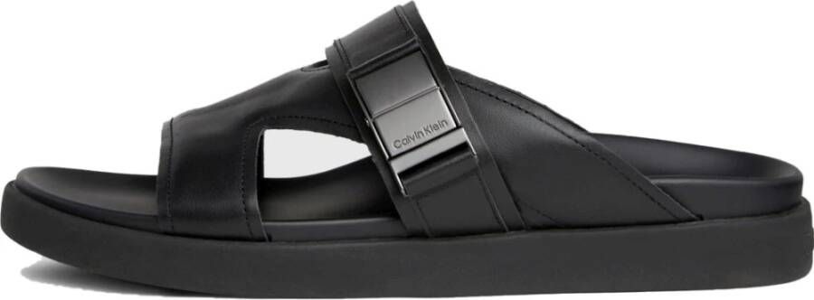 Calvin Klein Iconische Zwarte Plaque Pantoffels Black Heren