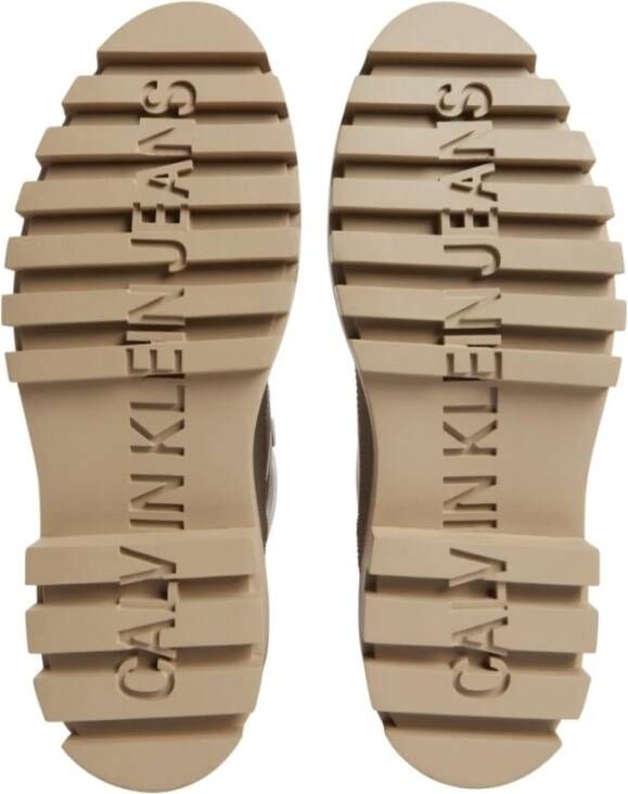 Calvin Klein Jeans Beige Veterschoen Flatform Enkellaarzen