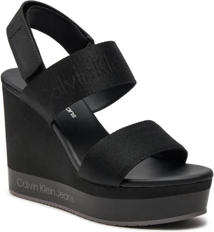 Calvin Klein Jeans Dames Wedge Webbing Sandalen Black Dames