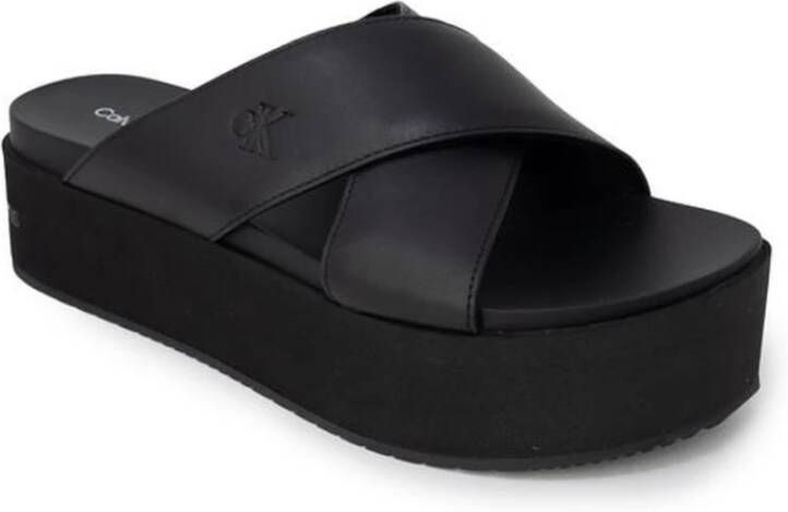 Calvin Klein Jeans Leren sandaal met 4 5 cm hak Black Dames