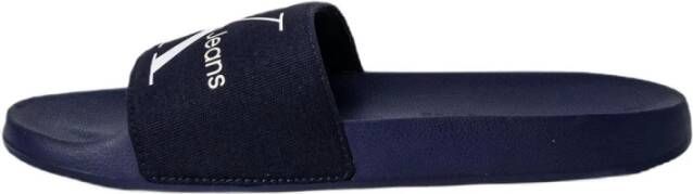 Calvin Klein Jeans Monogram Style Katoenen Slippers Blue Heren