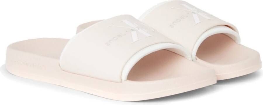 Calvin Klein Jeans Peach Blush White Monogram Slippers Beige Dames