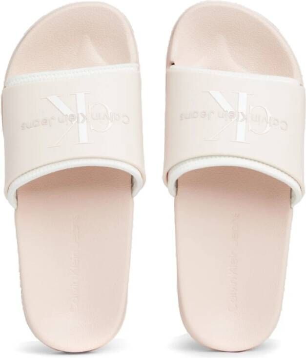 Calvin Klein Jeans Peach Blush White Monogram Slippers Beige Dames