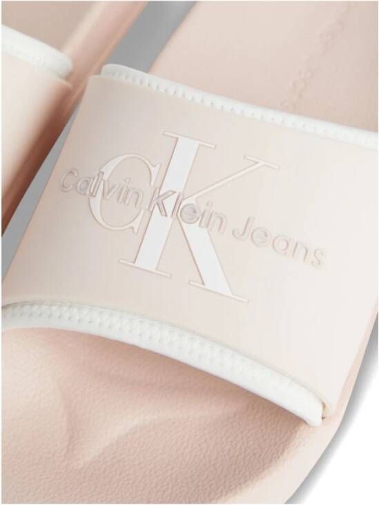 Calvin Klein Jeans Peach Blush White Monogram Slippers Beige Dames