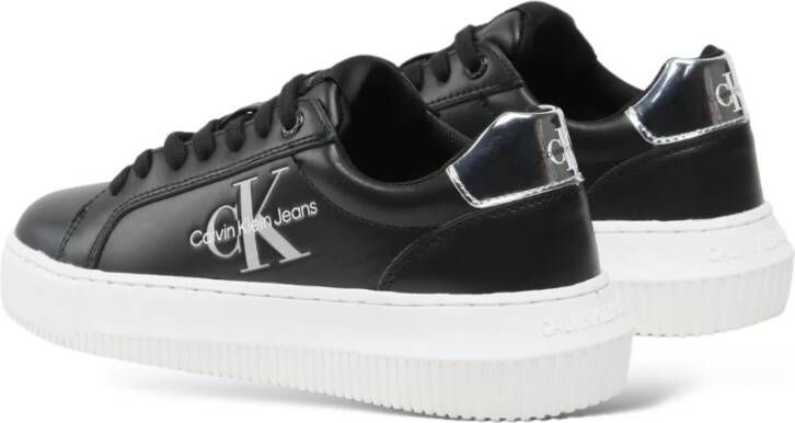 Calvin Klein Jeans Zwart-Zilver Leren Sneakers Black Dames