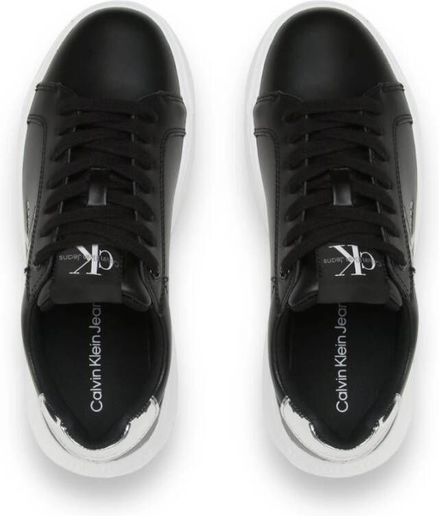 Calvin Klein Jeans Zwart-Zilver Leren Sneakers Black Dames