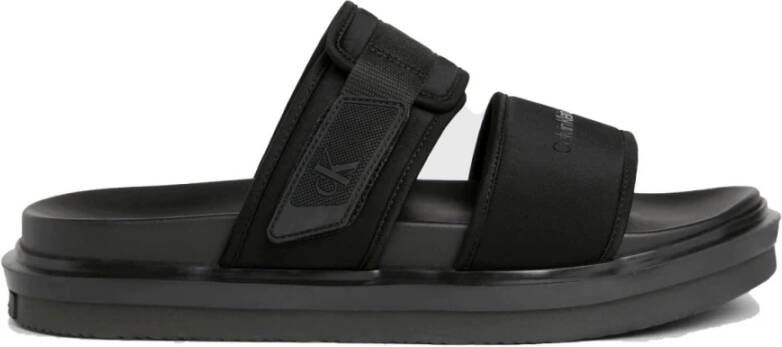 Calvin Klein Jeans Zwarte Dubbele Bar Platte Sandaal Black Heren