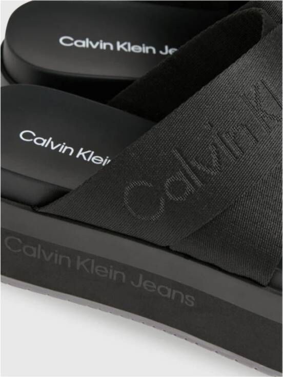 Calvin Klein Jeans Zwarte Platte Sandaal Webbing Black Dames