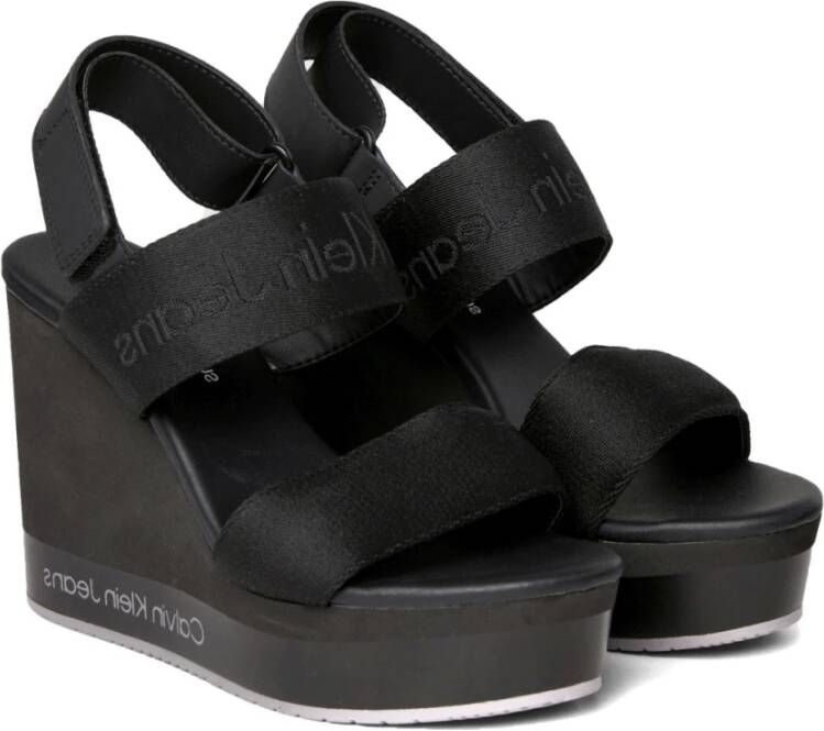 Calvin Klein Jeans Zwarte Sleehak Sandaal Webbing Vrouwen Black Dames