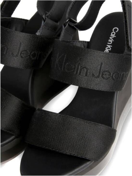 Calvin Klein Jeans Zwarte Sleehak Sandaal Webbing Vrouwen Black Dames